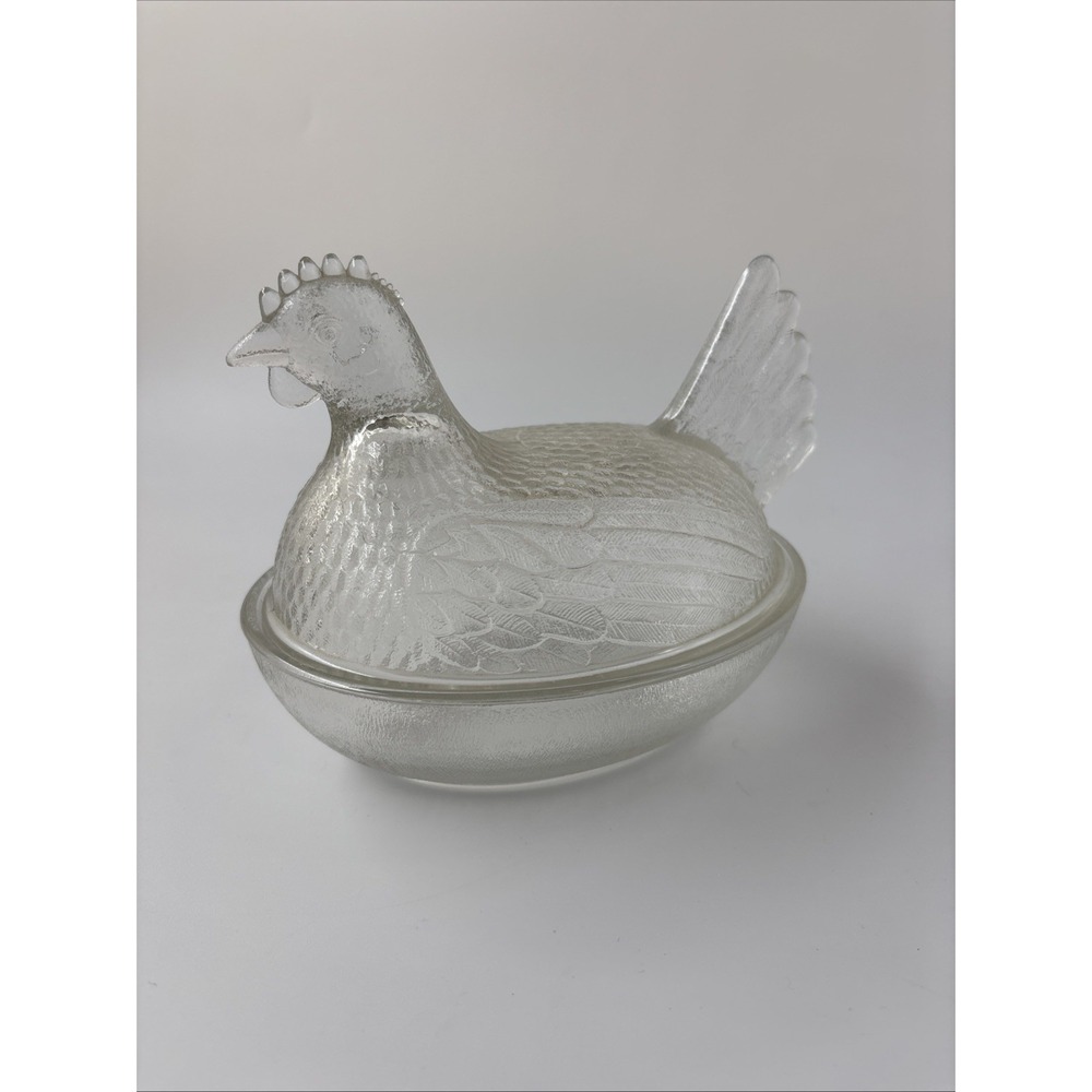 VTG Indiana Glass Clear Hen On Nest Chicken Candy Trinket Covered Dish Farmhouse - Picture 15 of 16